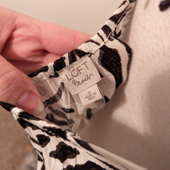 LOFT Beach Leafed Halter Ruffle Backless Maxi Dress Medium White Tan Brown - Picture 10 of 11